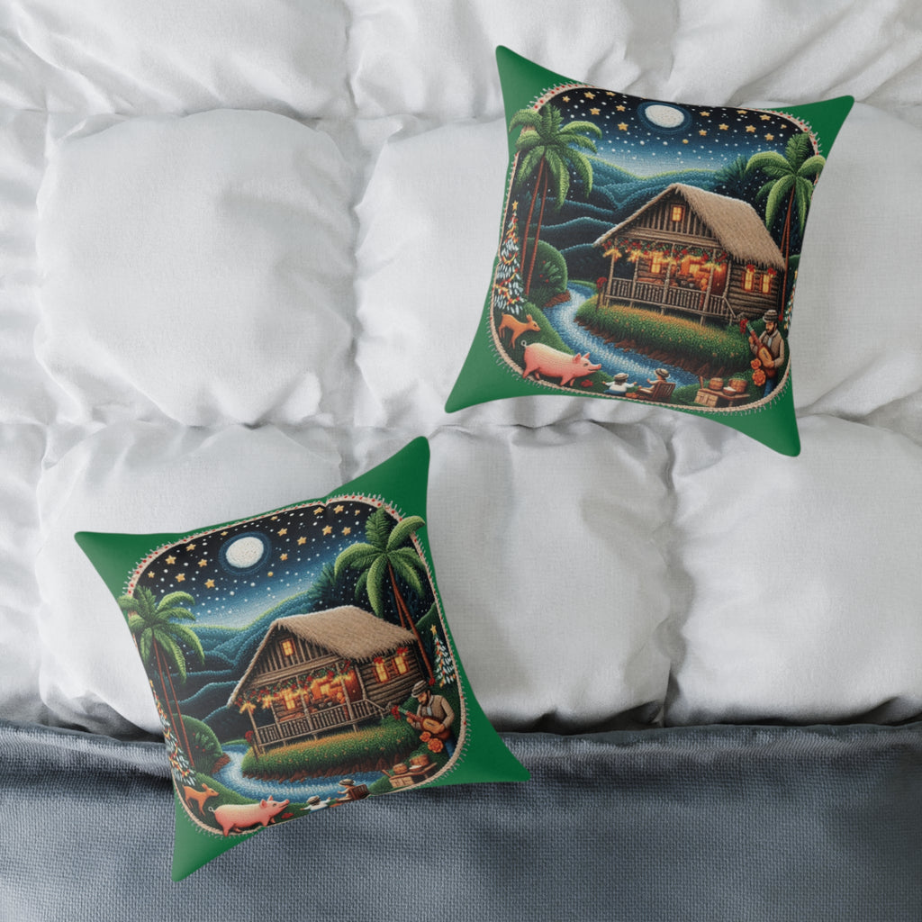Island Night Cottage Pillow  Tropical Moonlit Cabin Throw Pillow Puerto Rico Culture Pillow