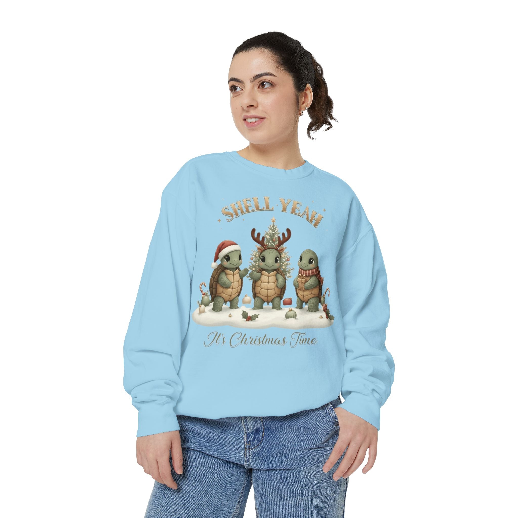 Christmas Turtle Sweatshirt  "Shell Yeah, It’s Christmas Time" Holiday Pullover