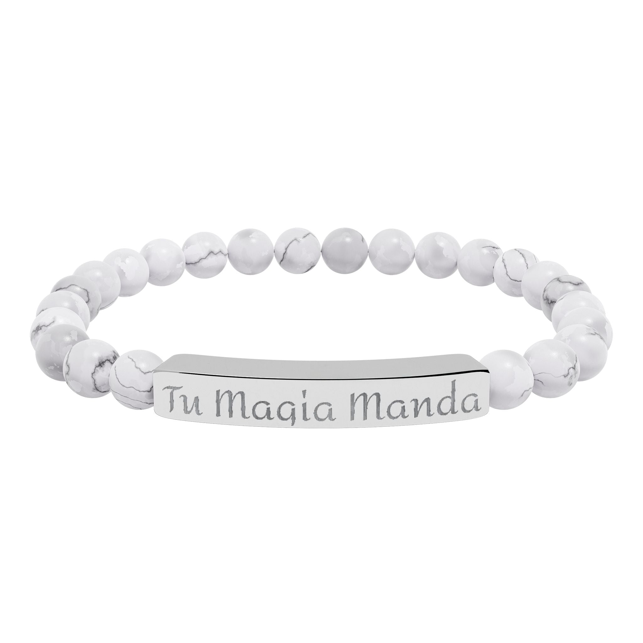 Tu Magia Manda Engravable Natural Stone Stretch Bracelet — Personalized Bar Bead Bracelet