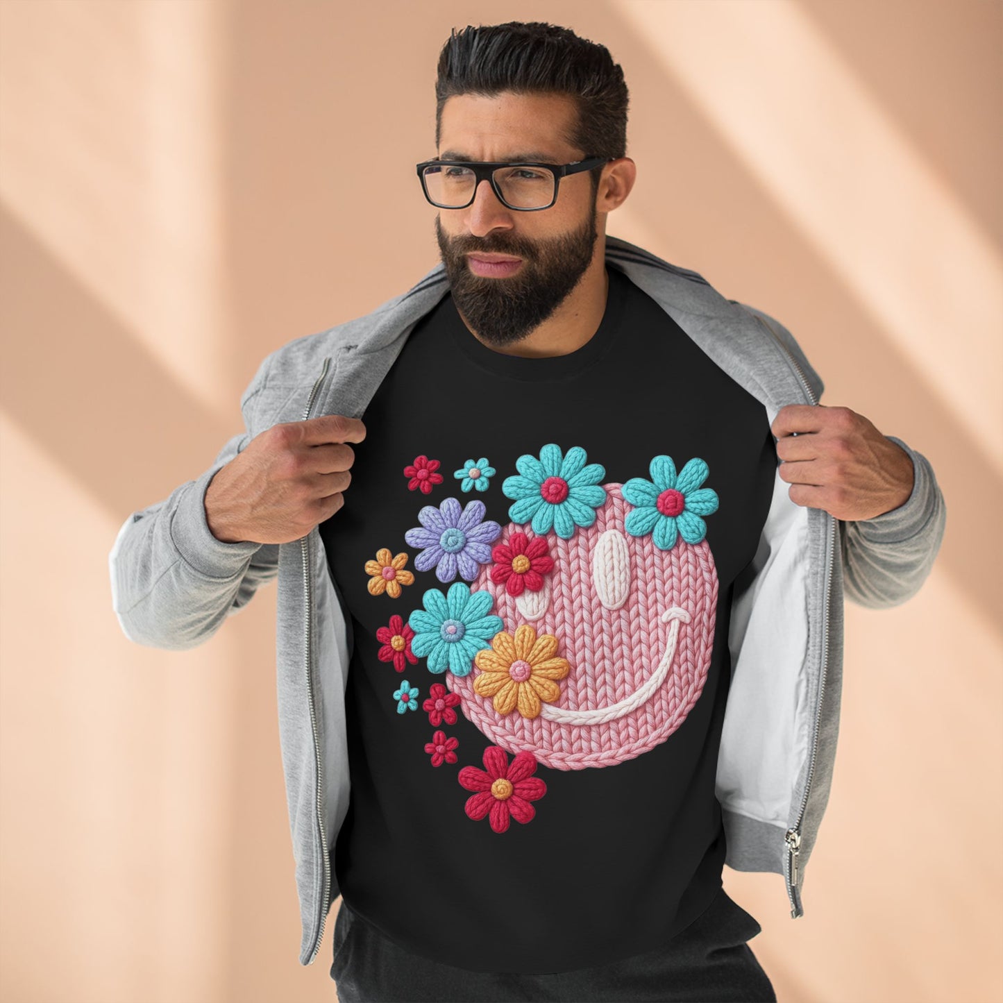 Floral Knit Smile Sweatshirt Cozy, Unbothered