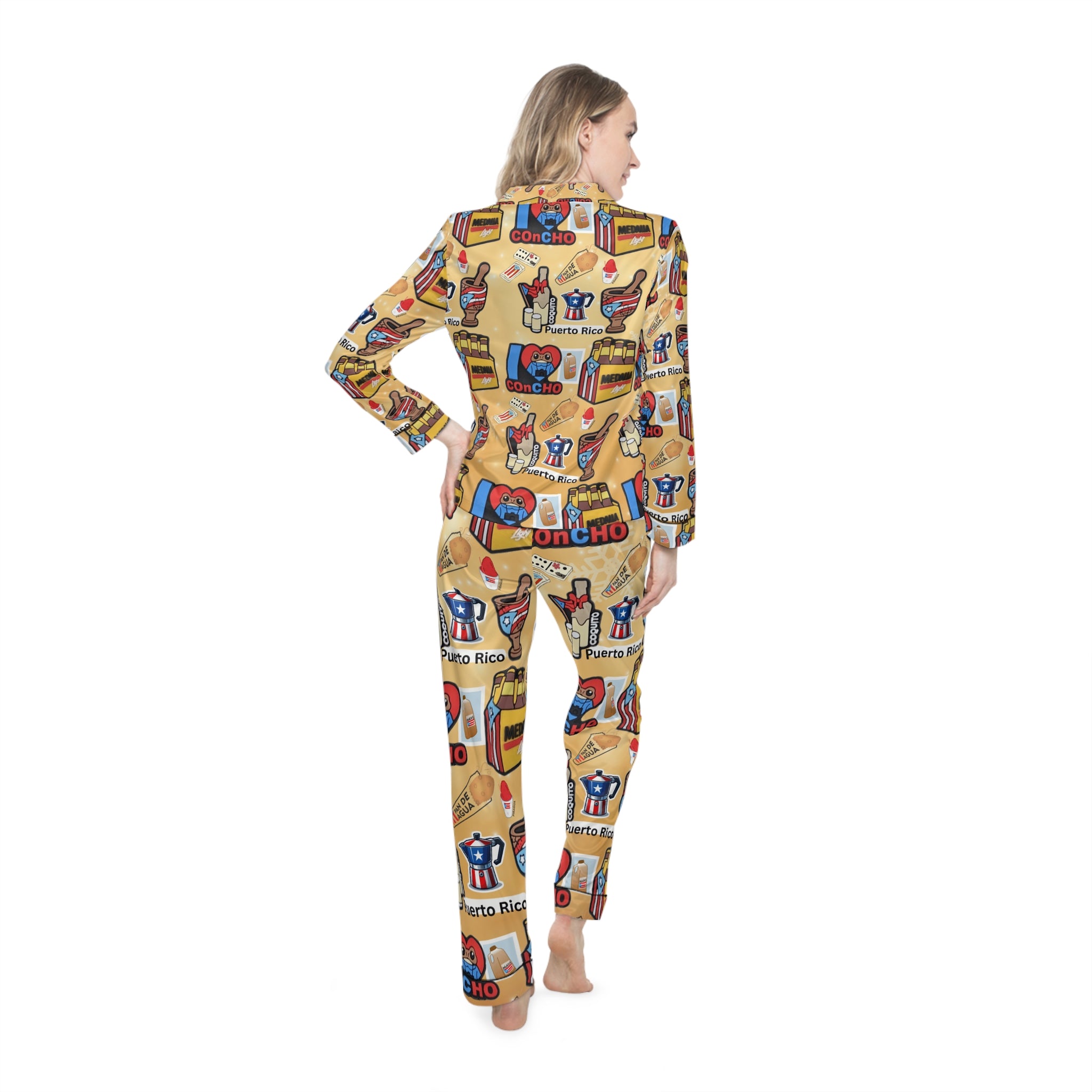 Puerto Rico Christmas Pajamas | Boricua Holiday Sleepwear | Matching Family PJs Colorful Women's Satin Pajamas - Fun Puerto Rico Party Design