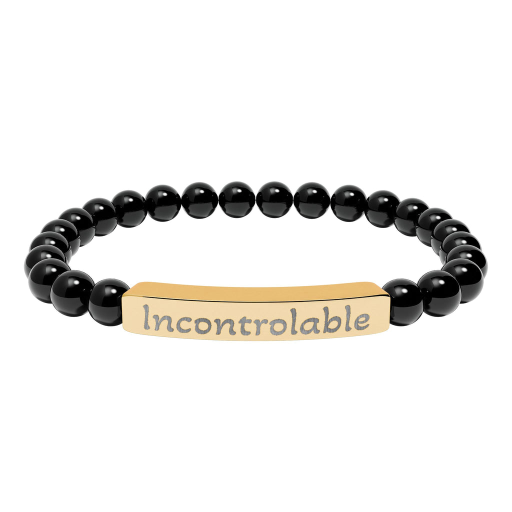 Engraved Natural Stone Stretch Bracelet — 'Incontrolable' Bar Beaded Bracelet