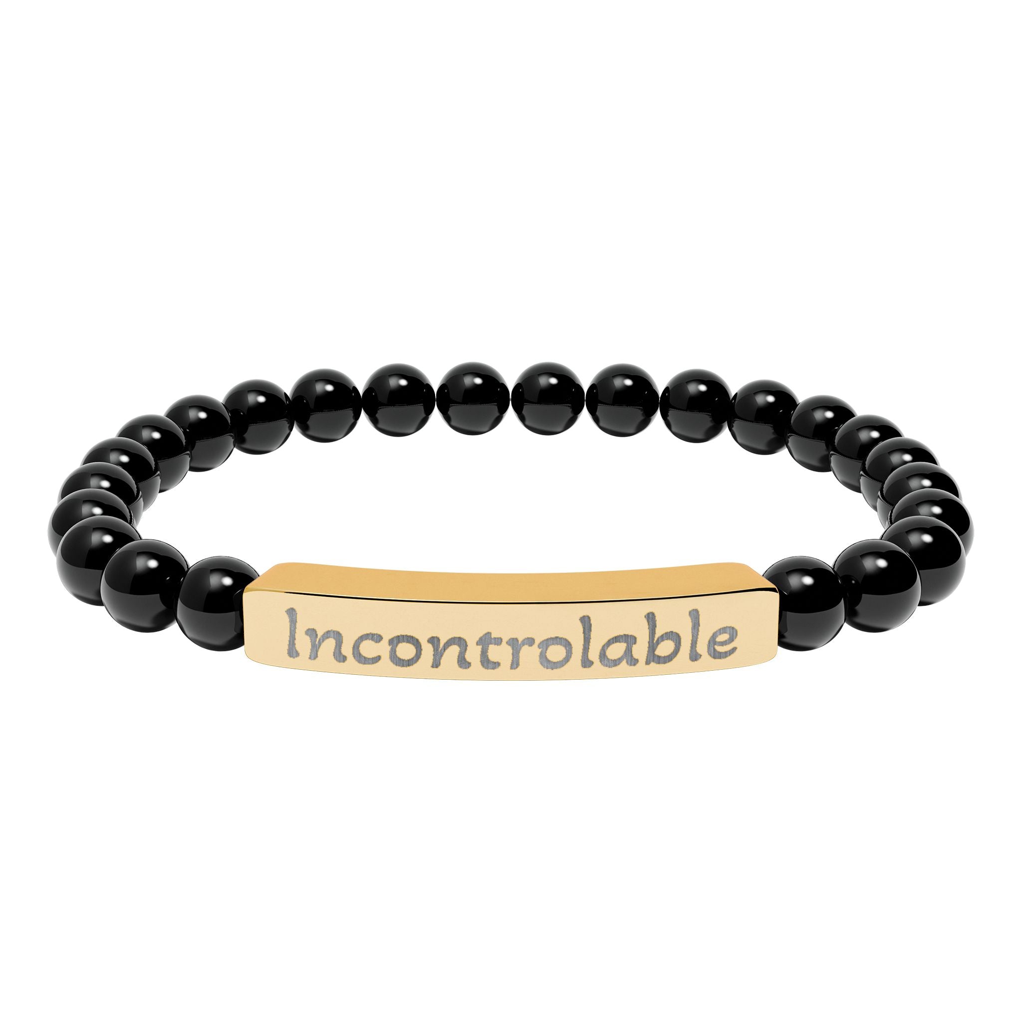 Engraved Natural Stone Stretch Bracelet — 'Incontrolable' Bar Beaded Bracelet