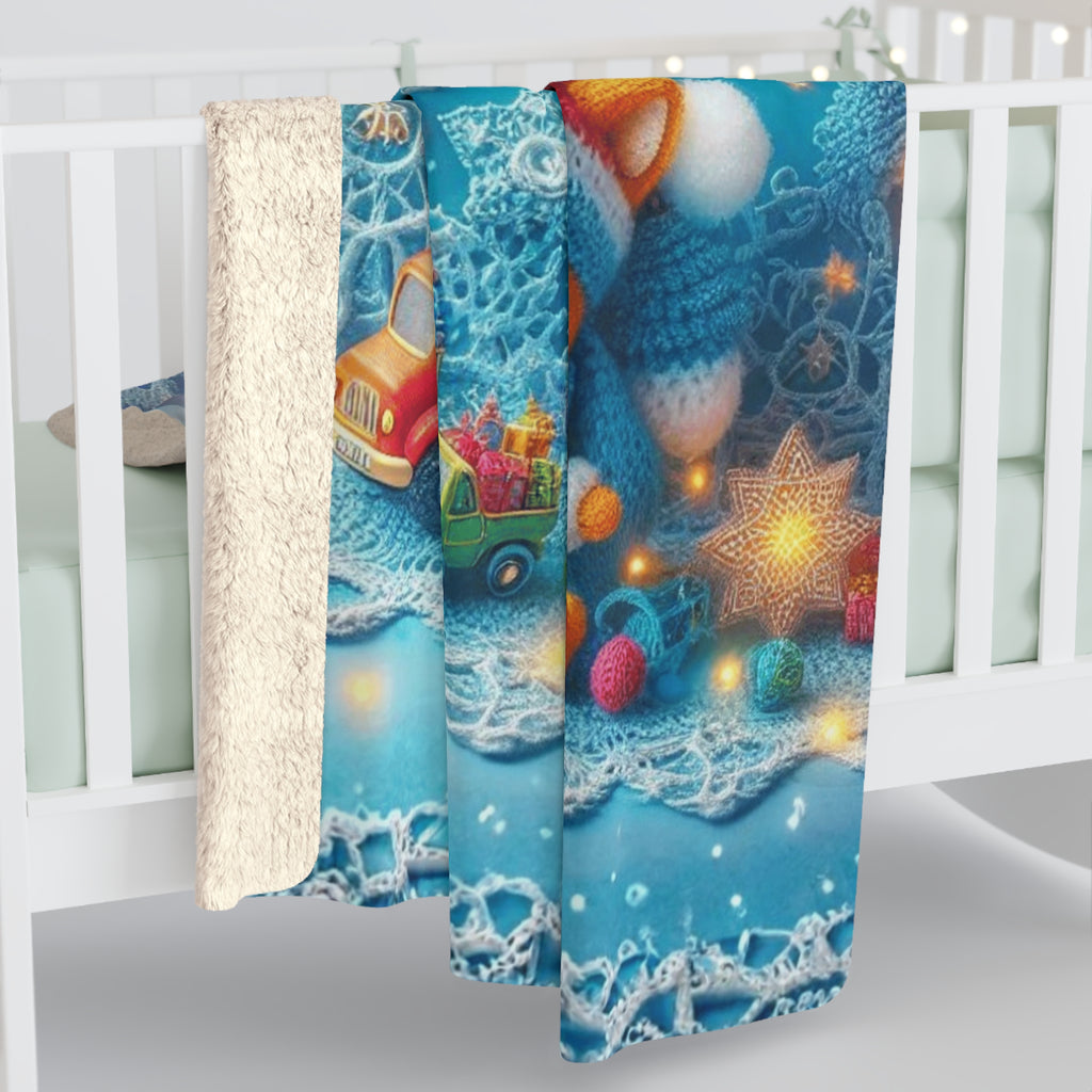Cute Fox Holiday Sherpa Blanket  Moon & Snowflake Cozy Throw for Kids
