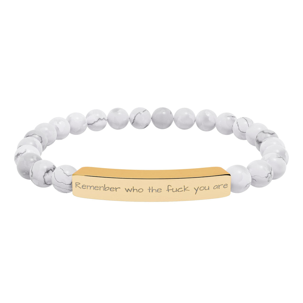 Remenber who you are Engraved Natural Stone Stretch Bracelet – Personalized Bar Bead Bracelet