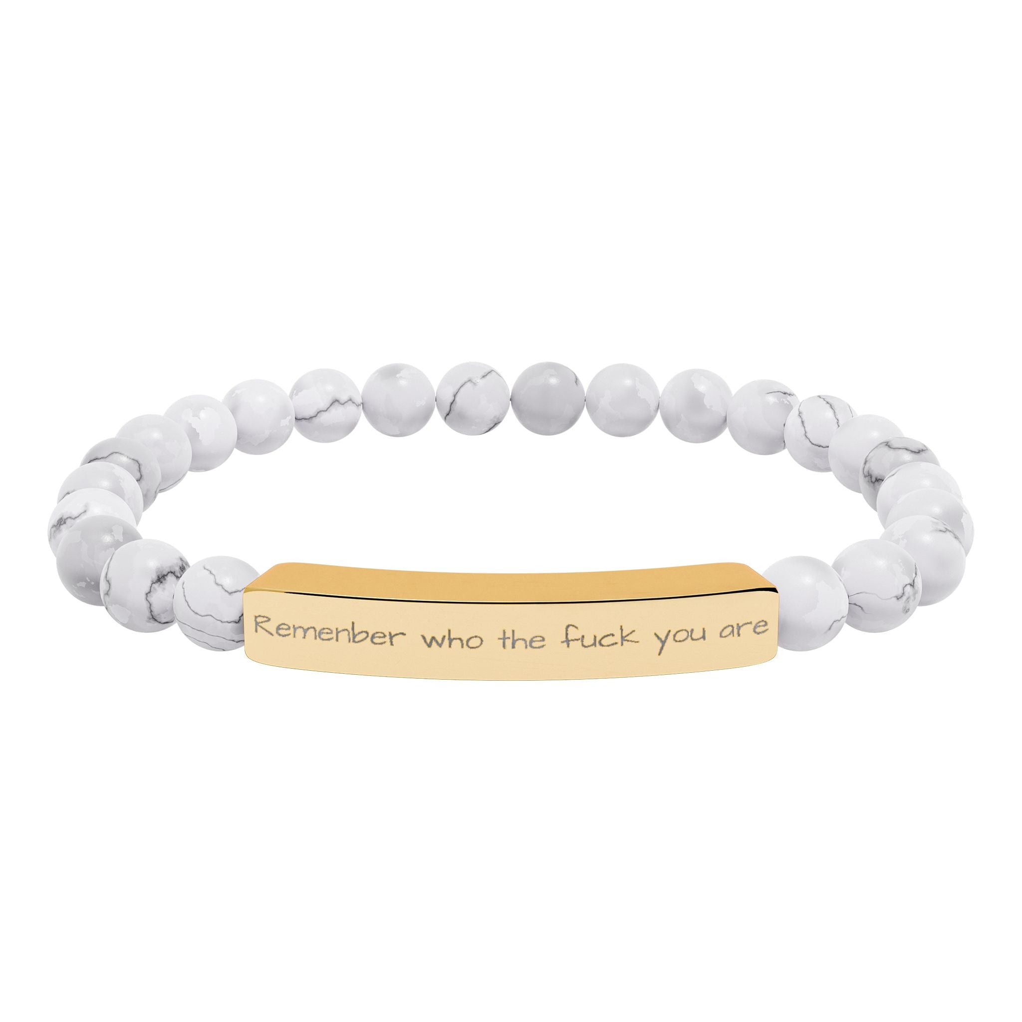 Remenber who you are Engraved Natural Stone Stretch Bracelet – Personalized Bar Bead Bracelet