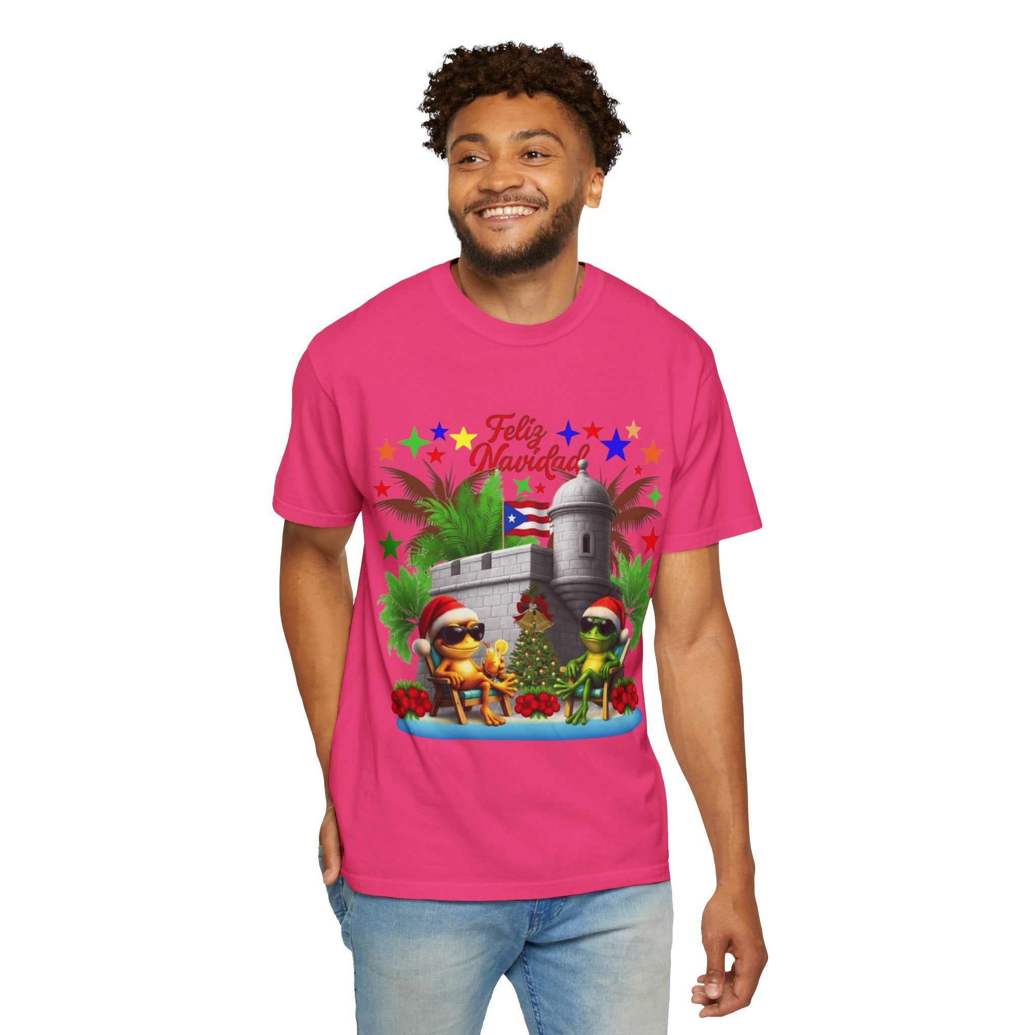 Feliz Navidad Puerto Rico T-Shirt  Castillo & Coquí Holiday Tee Puerto Rico Navidades