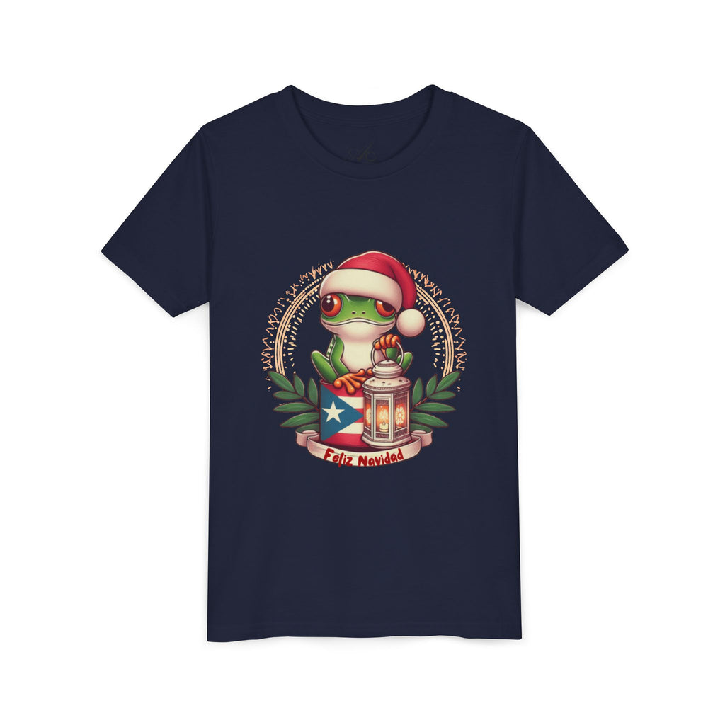 Kids Tee Cute Frog with Puerto Rican Flag & Lantern (Feliz Navidad)