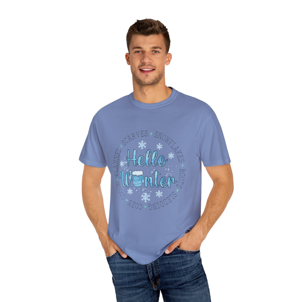 Hello Winter T‑Shirt  Cozy Snowflake Holiday Tee Christmas T-Shirts and Sweatshirts Collection