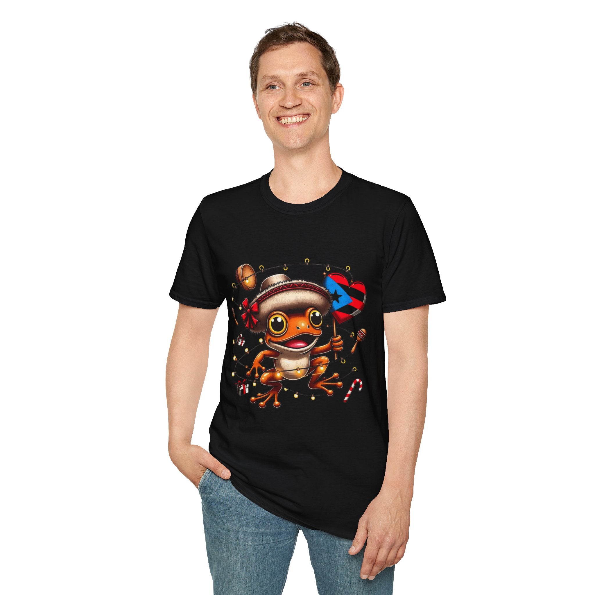Puerto Rico Frog Holiday T-Shirt  Cute Coquí with Flag Heart (Christmas) Puerto Rico Navidades