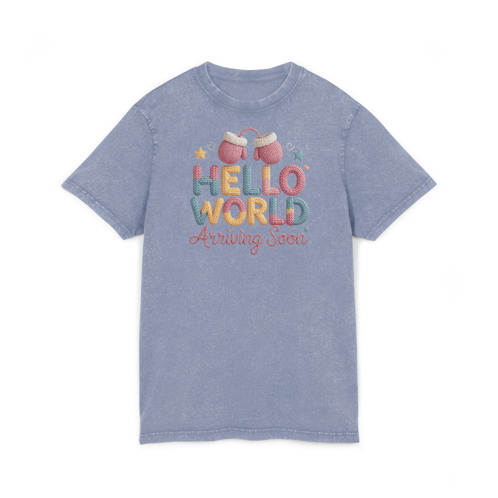 Hello World "Arriving Soon" Acid Wash Baby Announcement Tee