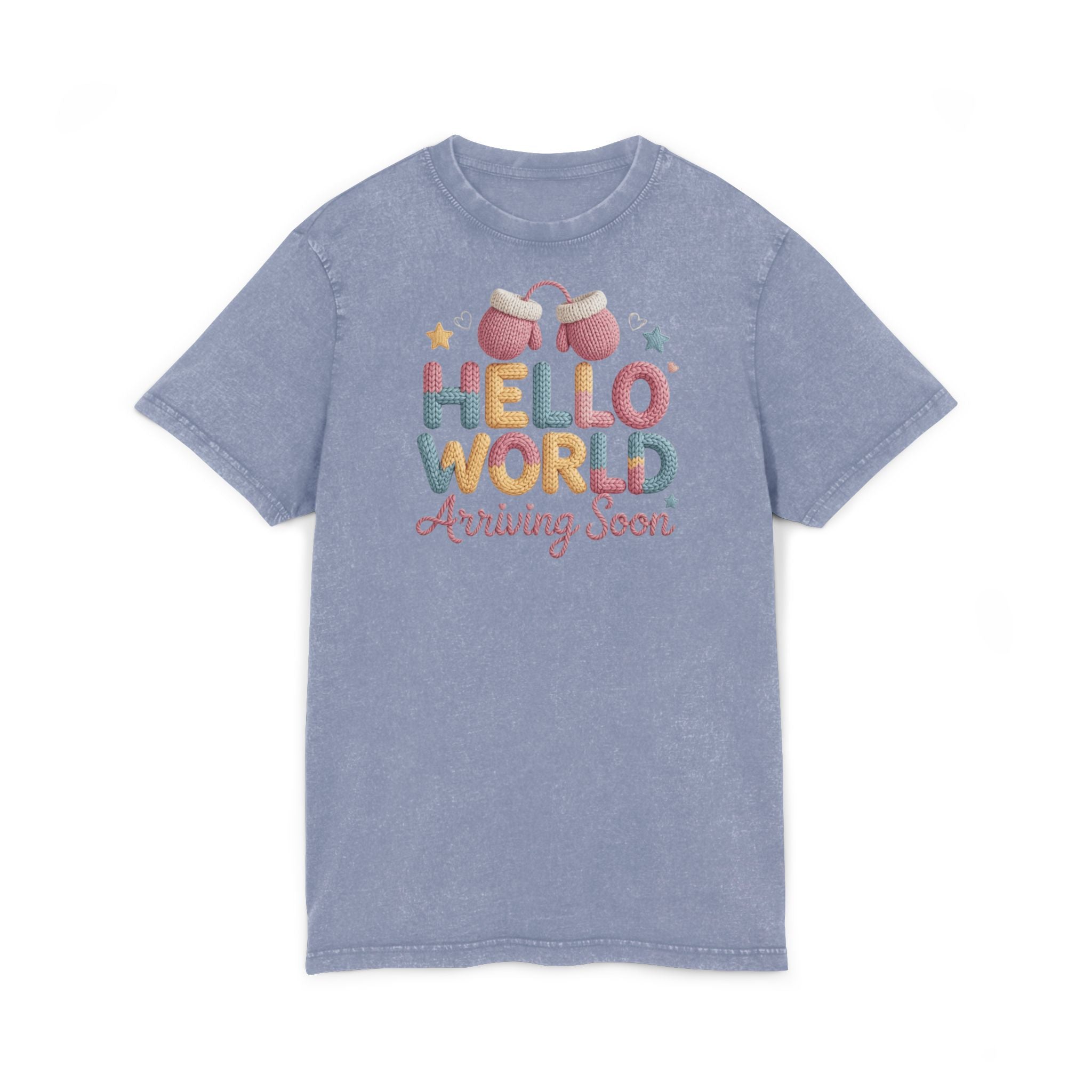 Hello World "Arriving Soon" Acid Wash Baby Announcement Tee