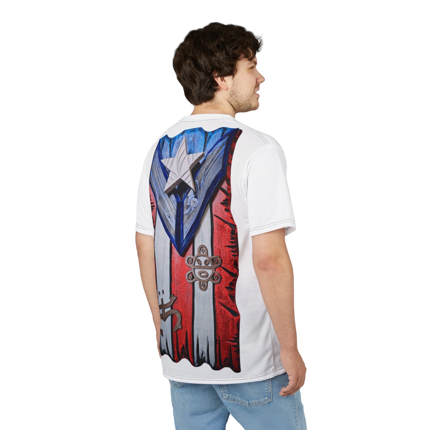 Puerto Rican Pride Unisex Cut & Sew Tee, AOP Boricua Flag Shirt, Vibrant Graphic Tee, Cultural Apparel, Boriken tee