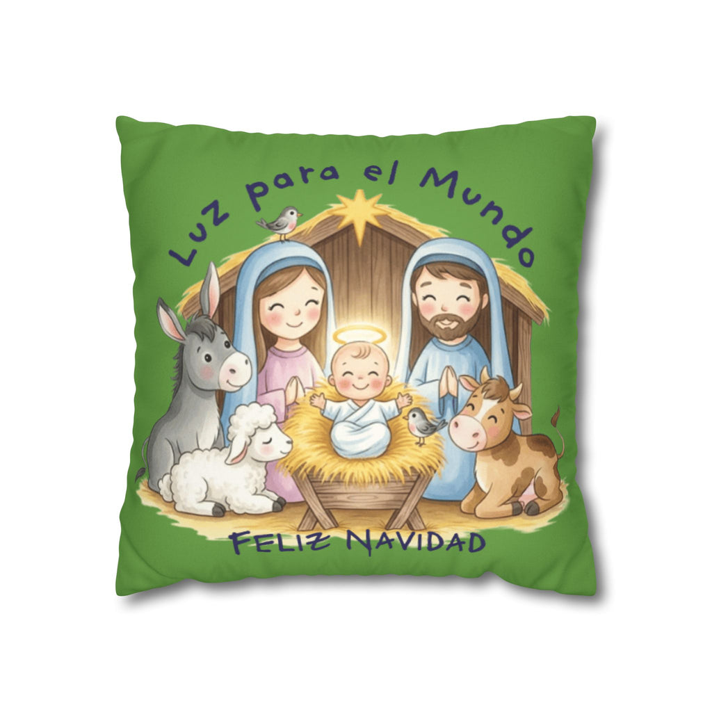 Nativity Pillowcase - "Luz para el Mundo" Feliz Navidad Christmas Throw Cover Puerto Rico Culture Pillow