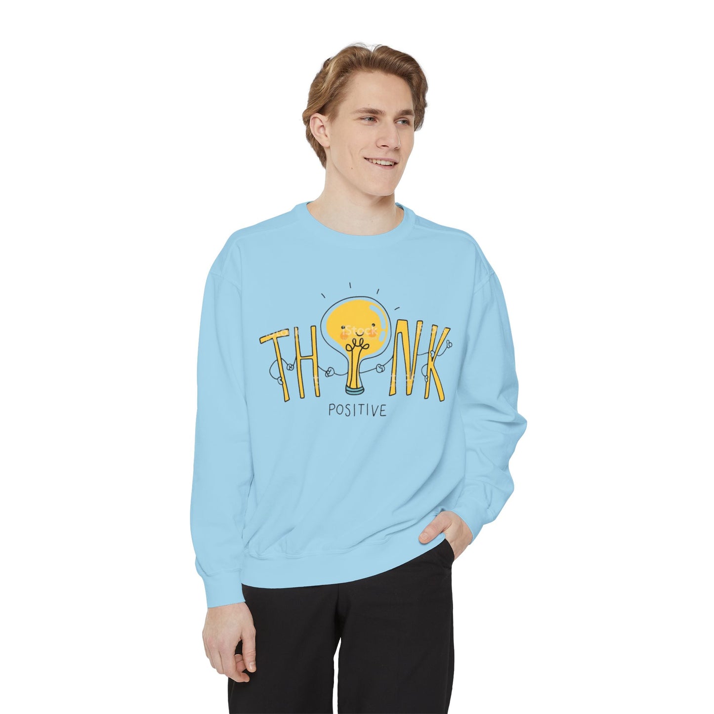 Think Positive Sweatshirt  Cute Lightbulb Graphic Positive Vibes Crewneck