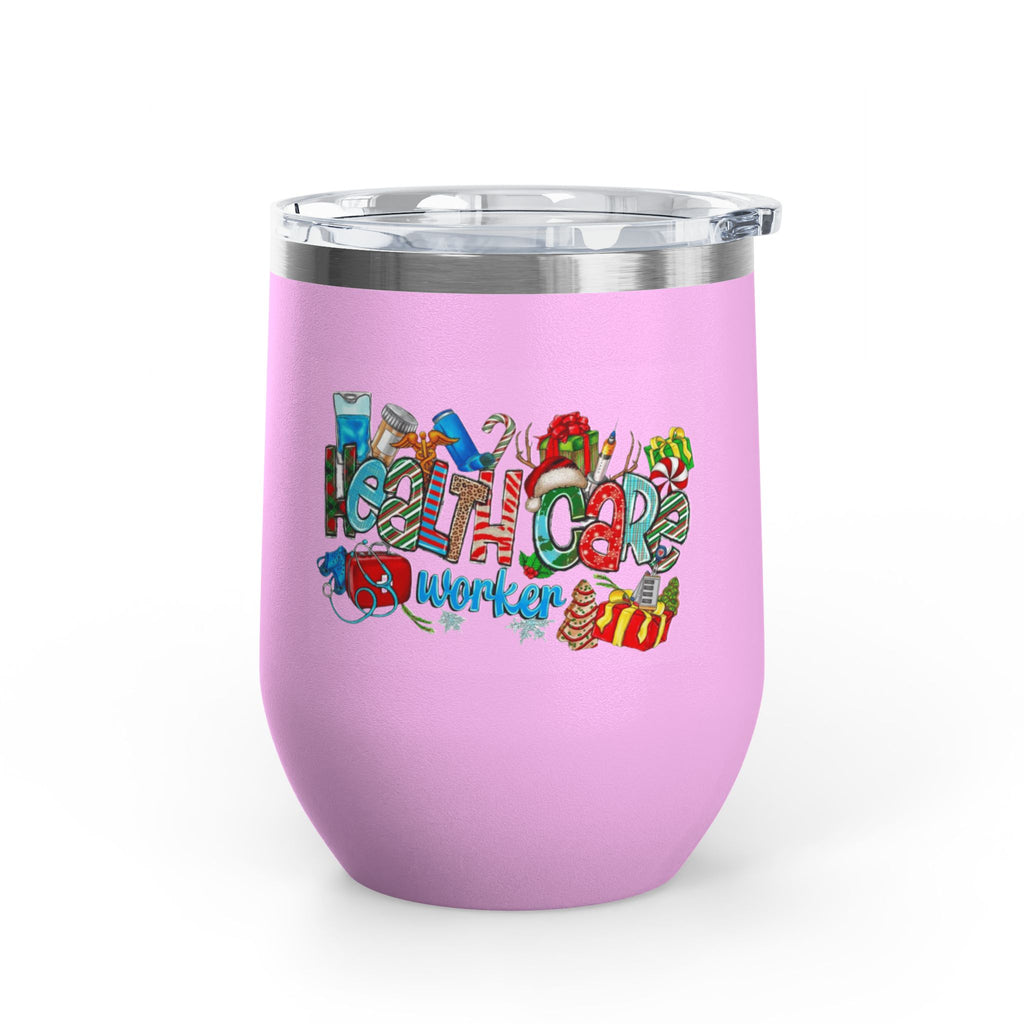 Healthcare Worker 12oz Wine Tumbler — Colorful Holiday Medical Staff Gift Medical Christmas Mug