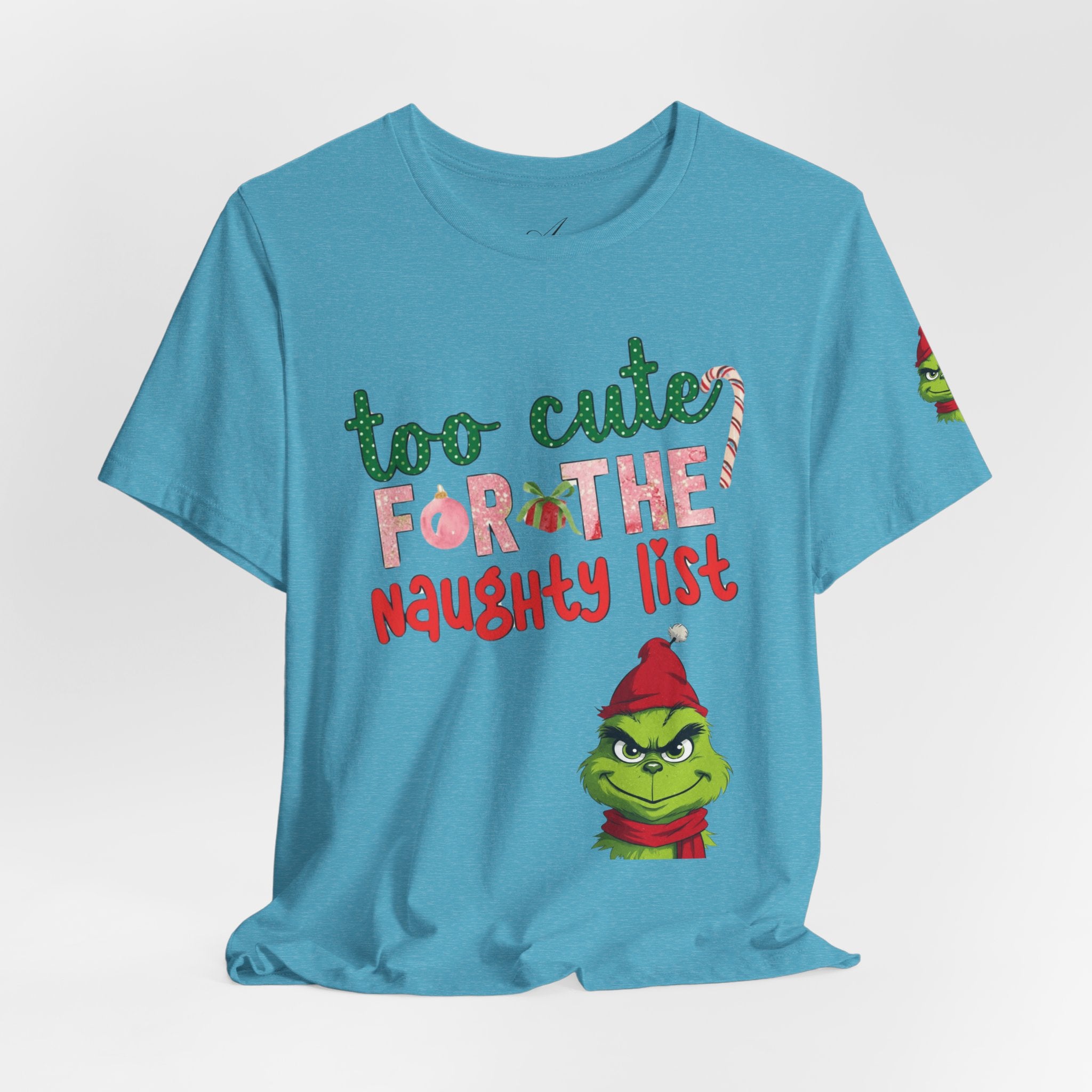 Christmas T-Shirts and Sweatshirts Collection Cute Grinch Holiday Tee 'Too Cute for the Naughty List' Unisex Jersey T-Shirt