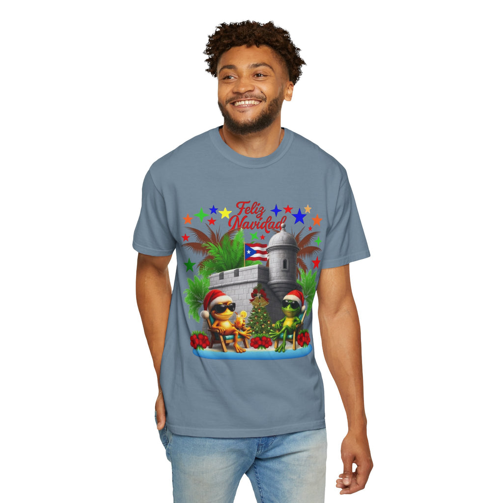 Feliz Navidad Puerto Rico T-Shirt  Castillo & Coquí Holiday Tee Puerto Rico Navidades