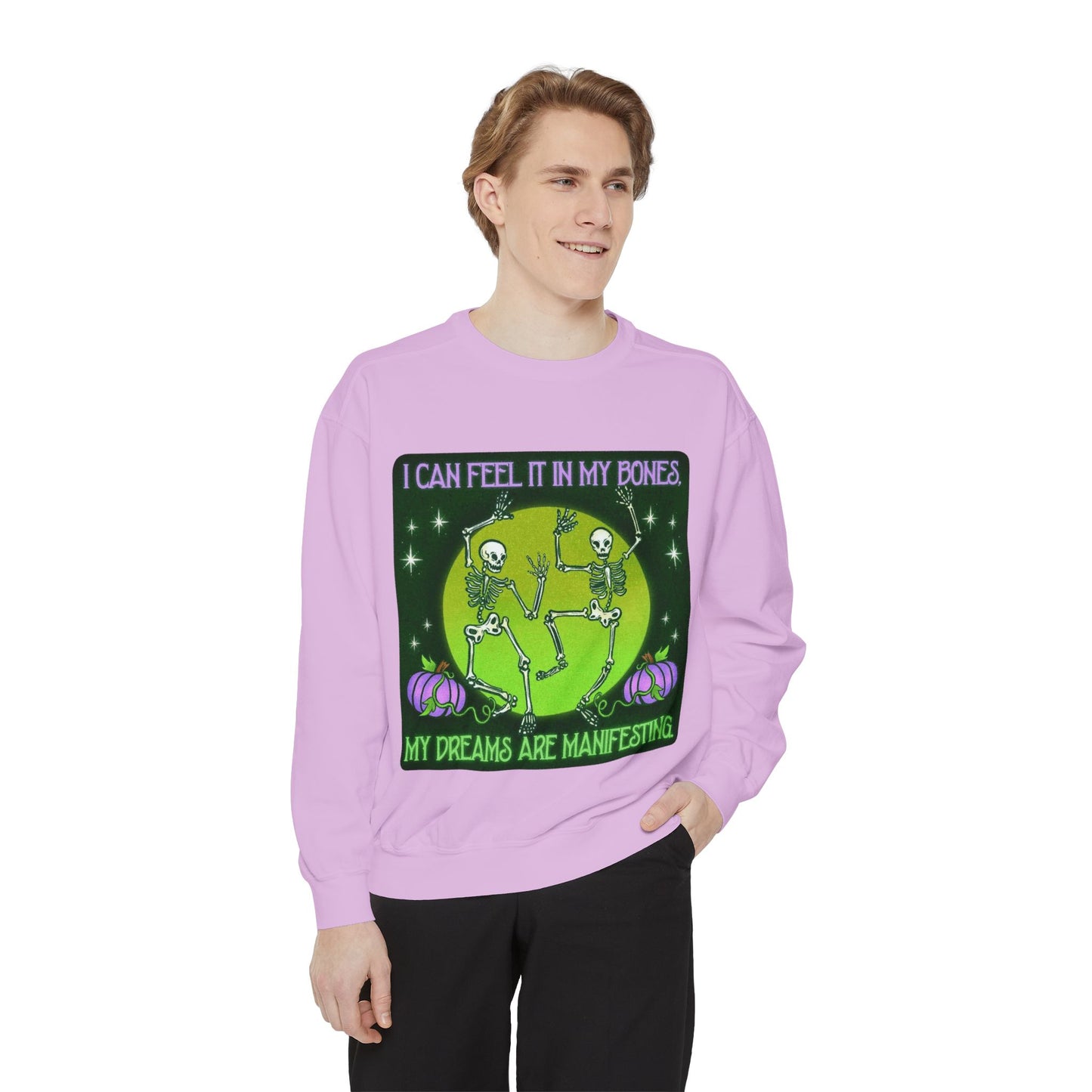 Spooky Manifesting Sweatshirt, Unisex Skeleton Pullover, Halloween Apparel, Cozy Fall Fashion, Casual Trendy Top, Unique Gift