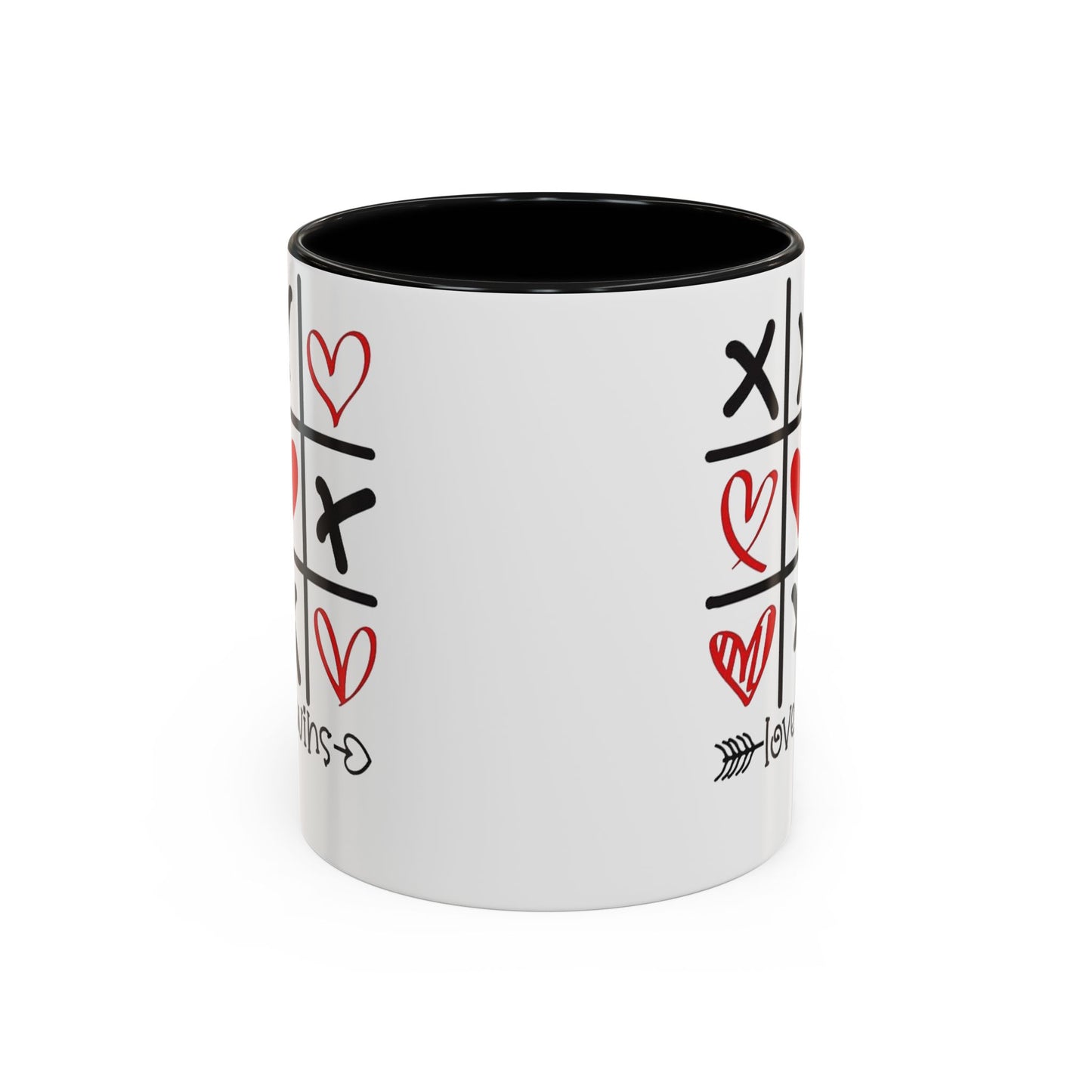 Love Wins Tic-Tac-Toe Heart Accent Coffee Mug — Romantic Valentine 11/15oz