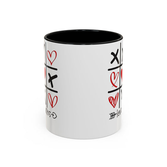 Love Wins Tic-Tac-Toe Heart Accent Coffee Mug — Romantic Valentine 11/15oz