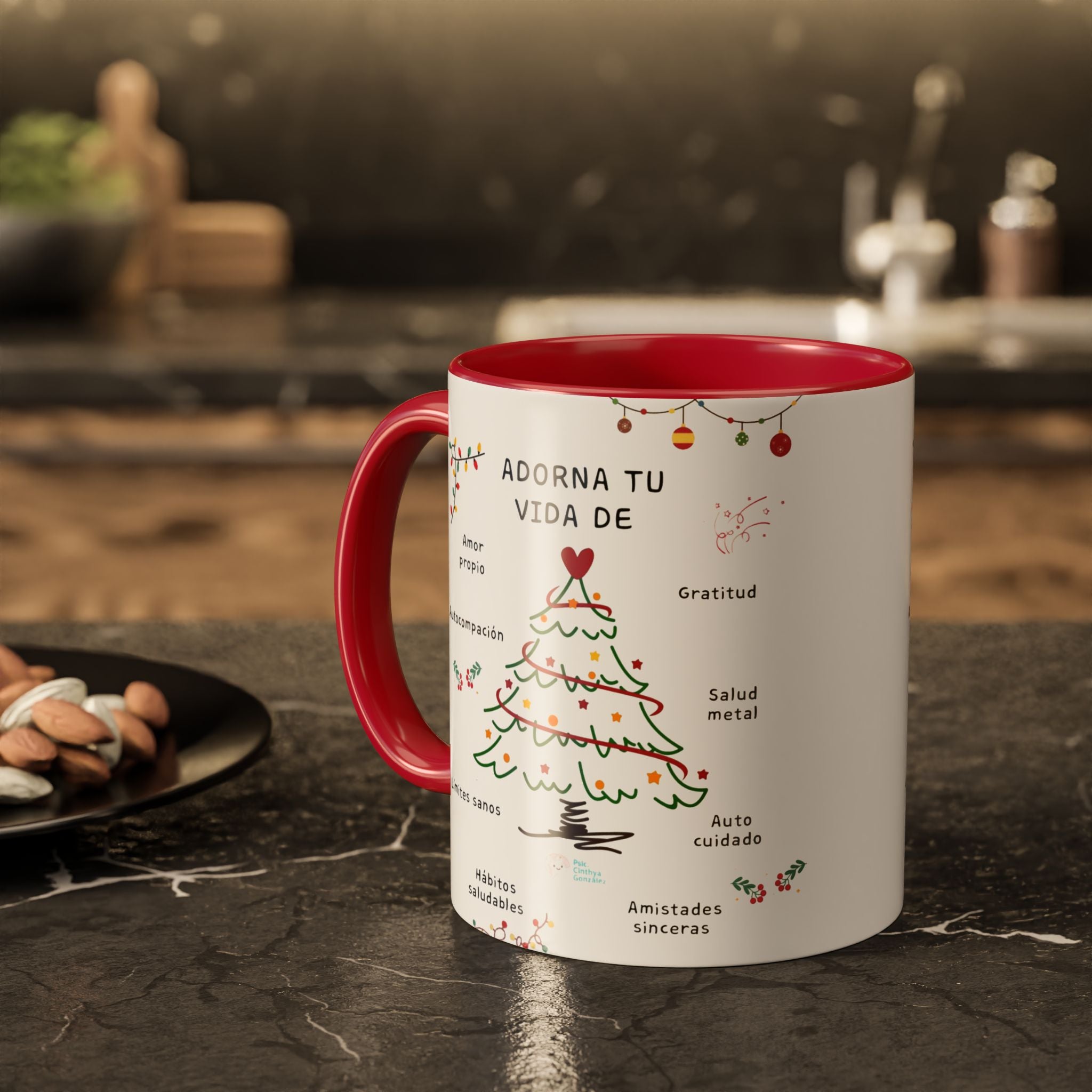 Mug — 'Adorna Tu Vida' Christmas Tree Spanish Holiday Coffee Mug (11oz/15oz)