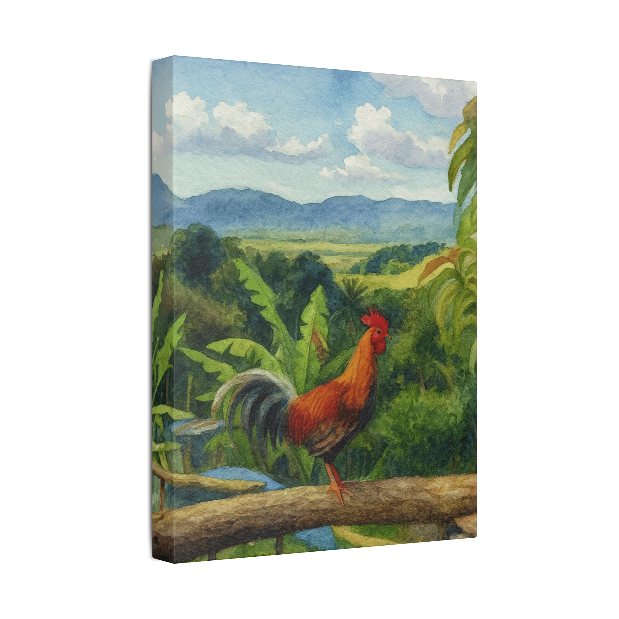 These Puerto Rico inspired Rooster Morning Landscape Canvas
