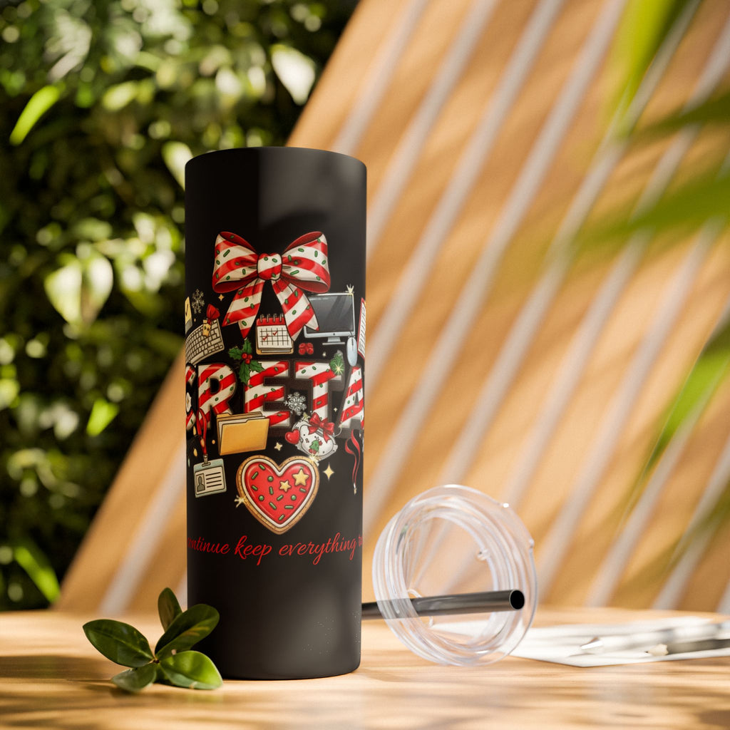 Christmas mug for the office team who keeps everything running smoothly. Candy Cane Christmas Office Secret Santa Design, 20oz with Straw