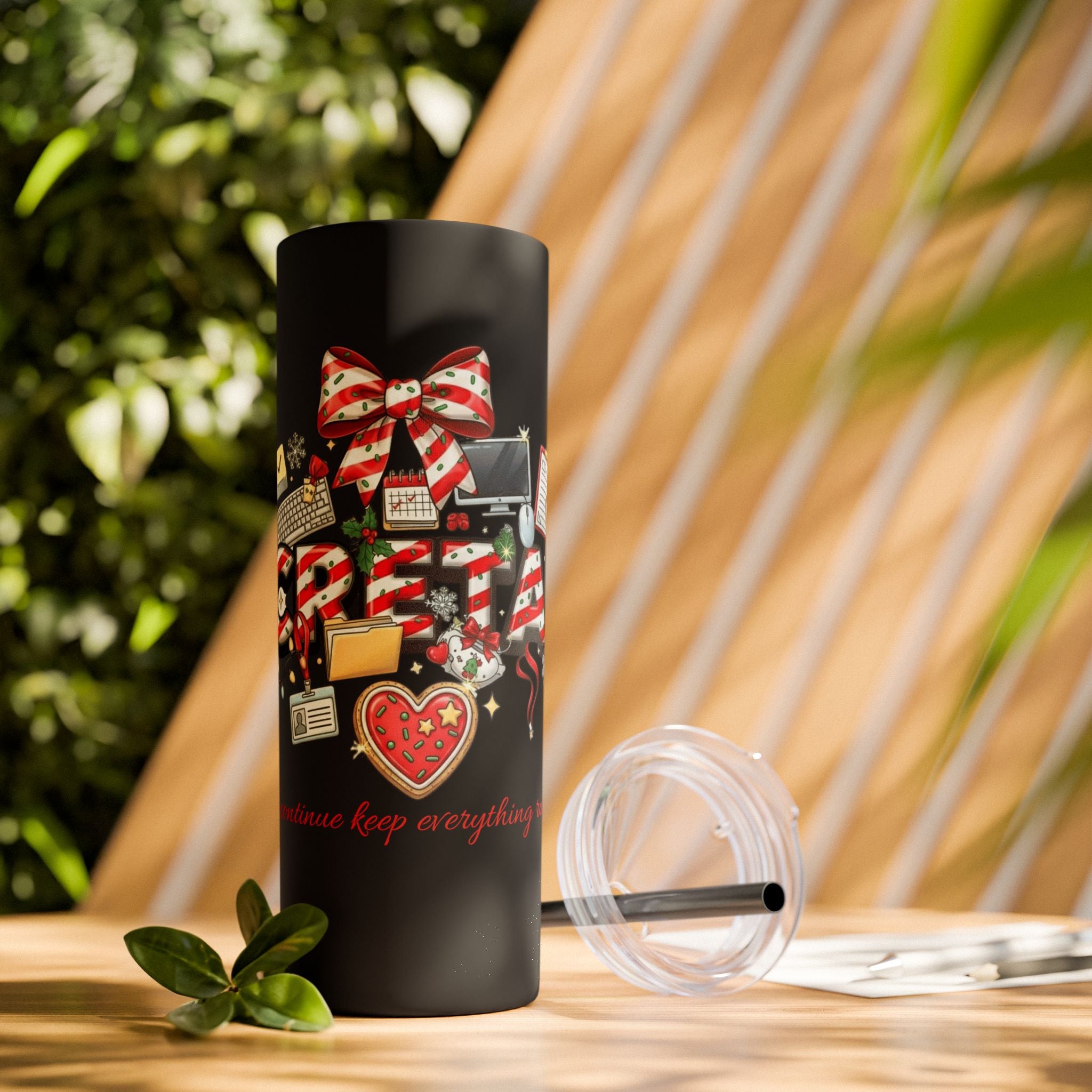 Christmas mug for the office team who keeps everything running smoothly. Candy Cane Christmas Office Secret Santa Design, 20oz with Straw