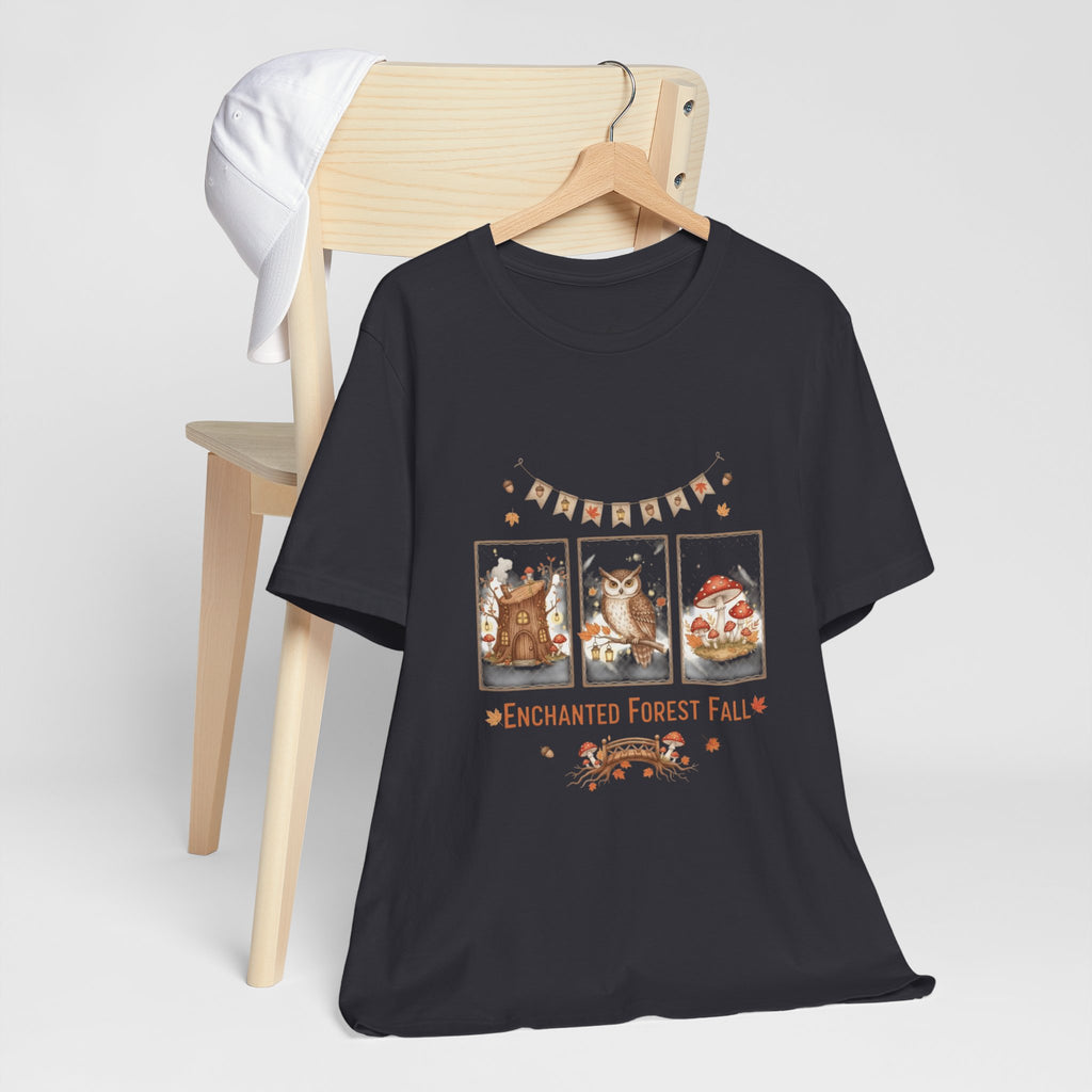 Enchanted Forest Fall Tee, Cute Owl Shirt, Autumn Graphic Tee, Nature Lover Gift, Cozy Fall Apparel, Wildlife T-Shirt, Unisex Fall Top