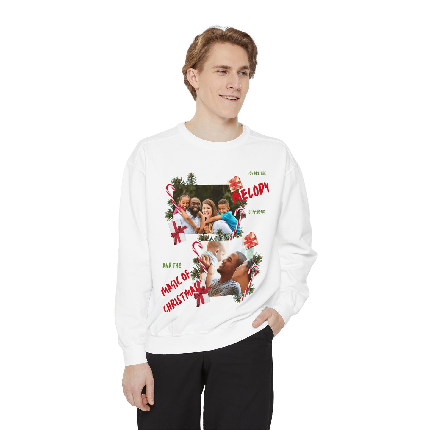 Personalized Christmas Photo Sweatshirt – “You Are the Melody” Holiday Crewneck
