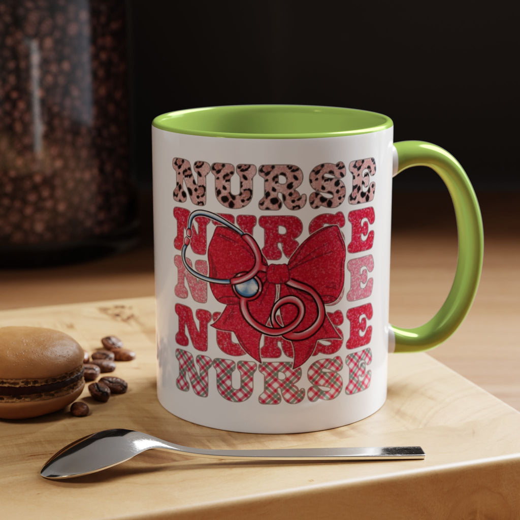 Nurse Stethoscope Bow Accent Coffee Mug — Cute Leopard & Plaid Healthcare Gift (11/15oz) Medical Christmas Mug