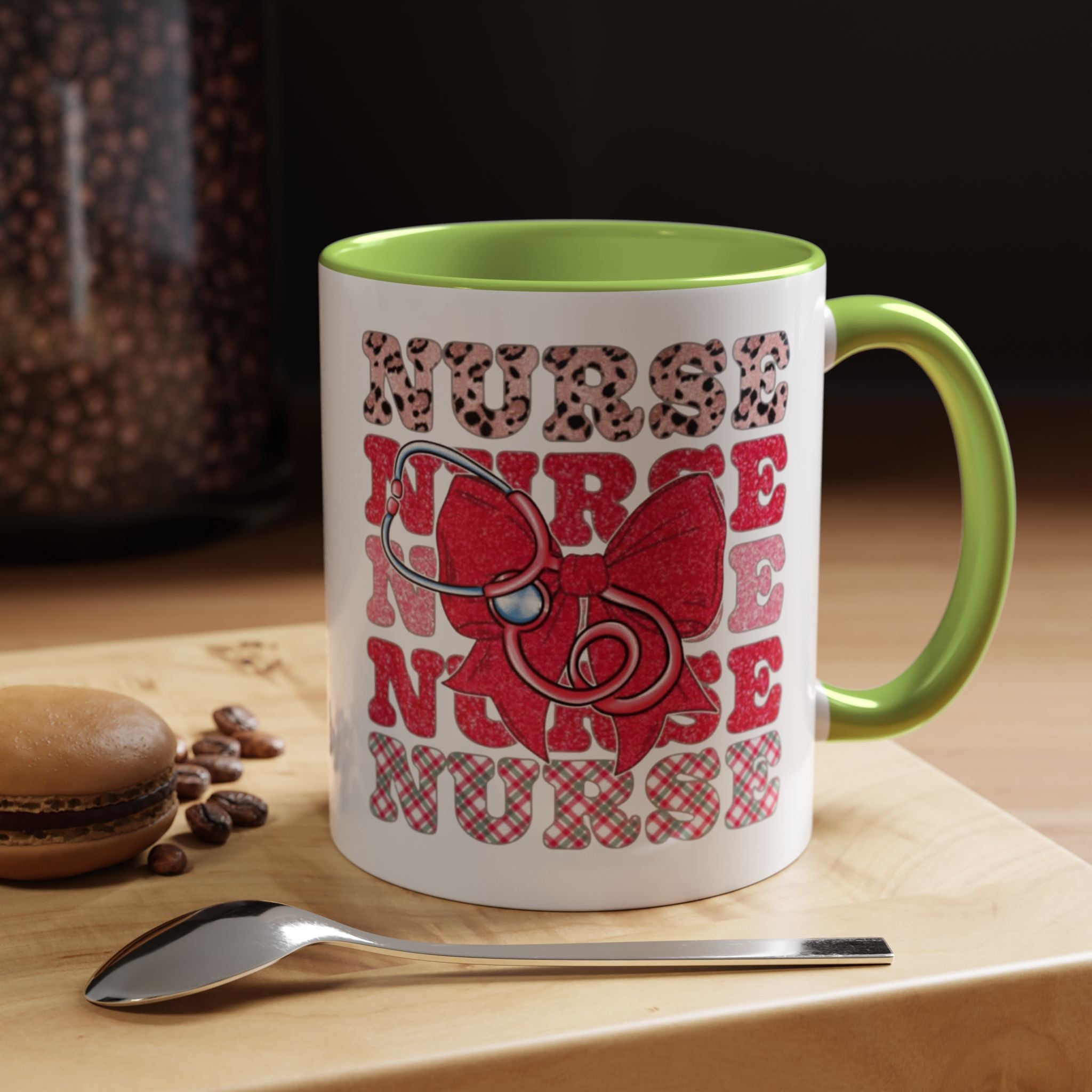 Nurse Stethoscope Bow Accent Coffee Mug — Cute Leopard & Plaid Healthcare Gift (11/15oz) Medical Christmas Mug