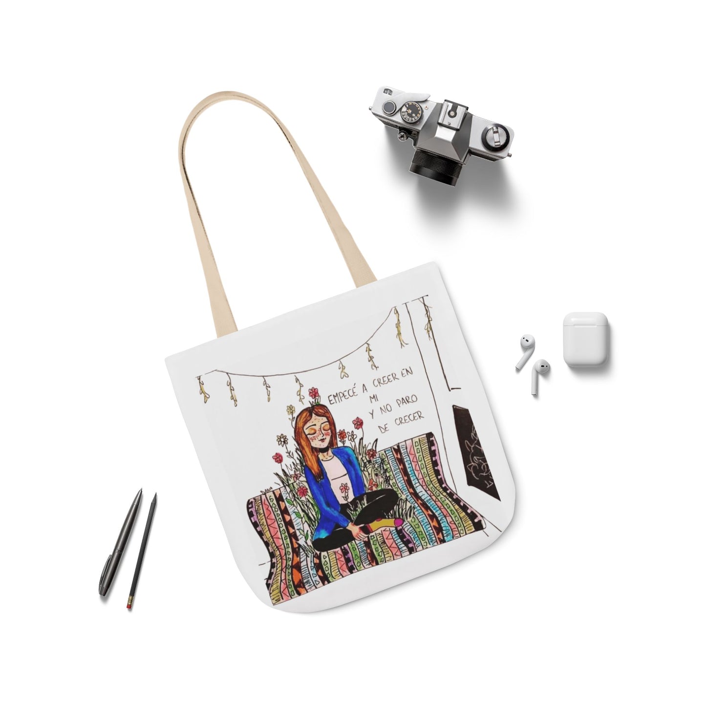 Lleva inspiración contigo a donde vayas Bohemian Style Canvas Tote Bag, Inspirational Art, Ideal for Gifts, Eco-Friendly Shopping, Beach Days, Travel Adventures