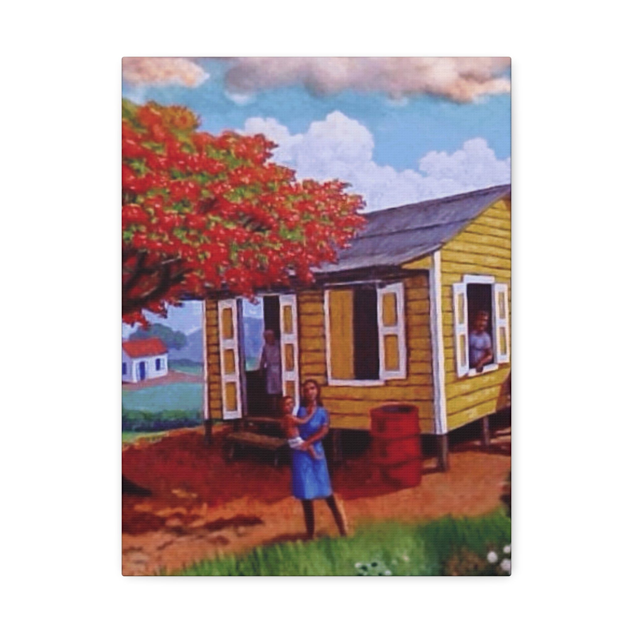 The Soul of Puerto RicoCaribbean Cottage Stretched Canvas  Tropical Village Scene Wall Art