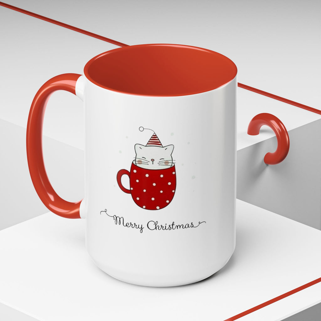Christmas Cat Accent Mug "Merry Christmas" Polka Dot Holiday Coffee Cup Christmas Mugs Collection!
