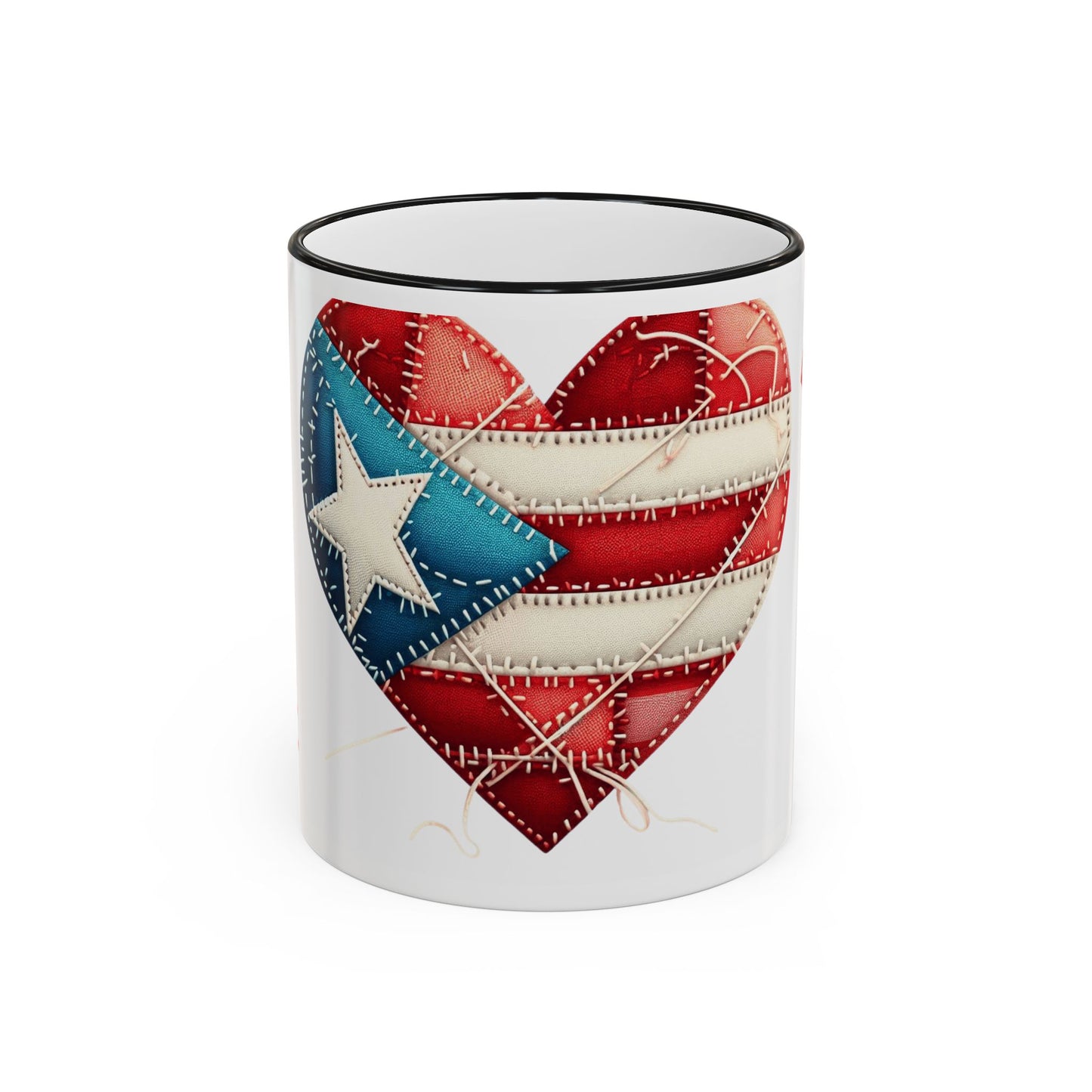 Puerto Rico Flag Heart Accent Rim Mug — Patriotic Coffee Cup (11oz/15oz)