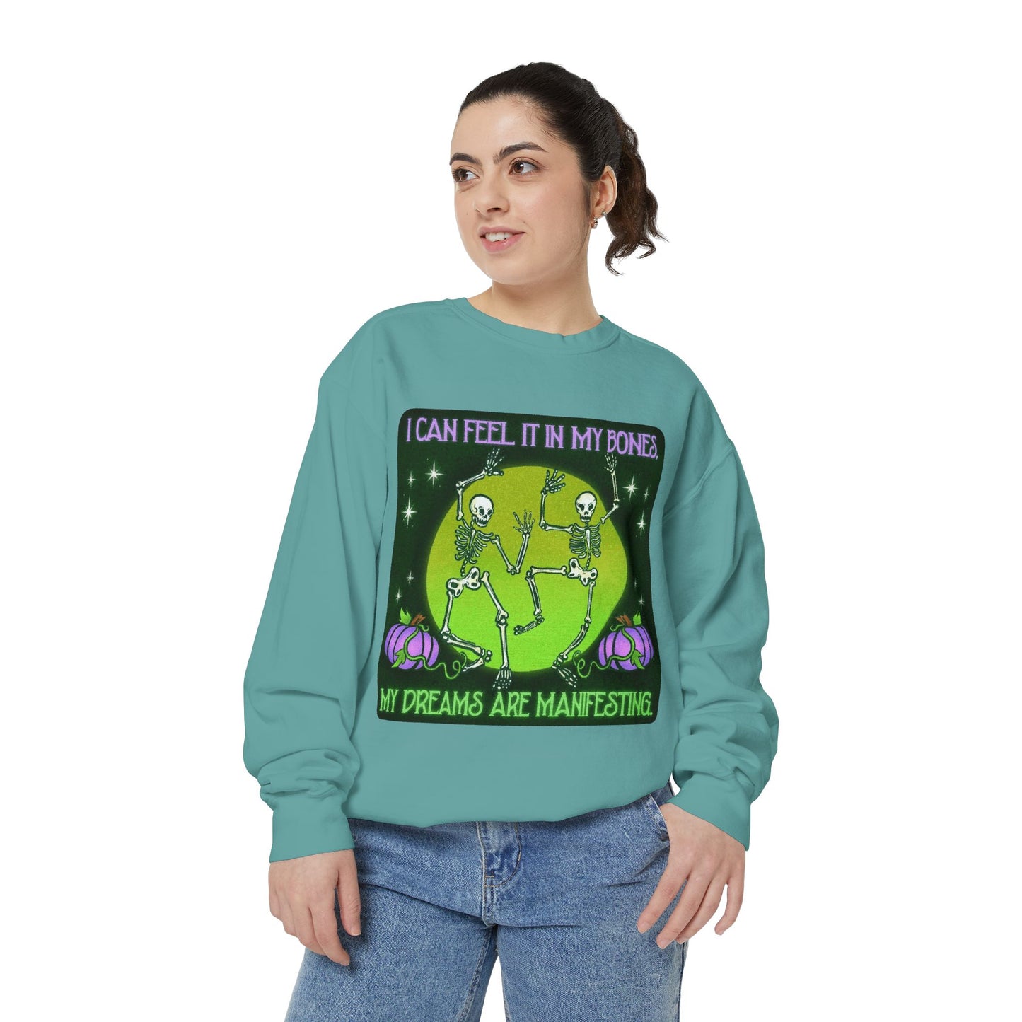 Spooky Manifesting Sweatshirt, Unisex Skeleton Pullover, Halloween Apparel, Cozy Fall Fashion, Casual Trendy Top, Unique Gift