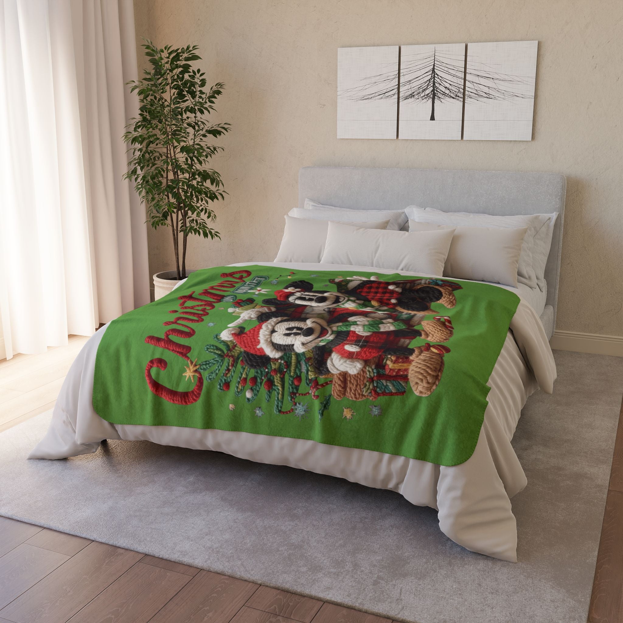 Christmas Sherpa Blanket — Holiday Mickey & Minnie Plush Knit Design
