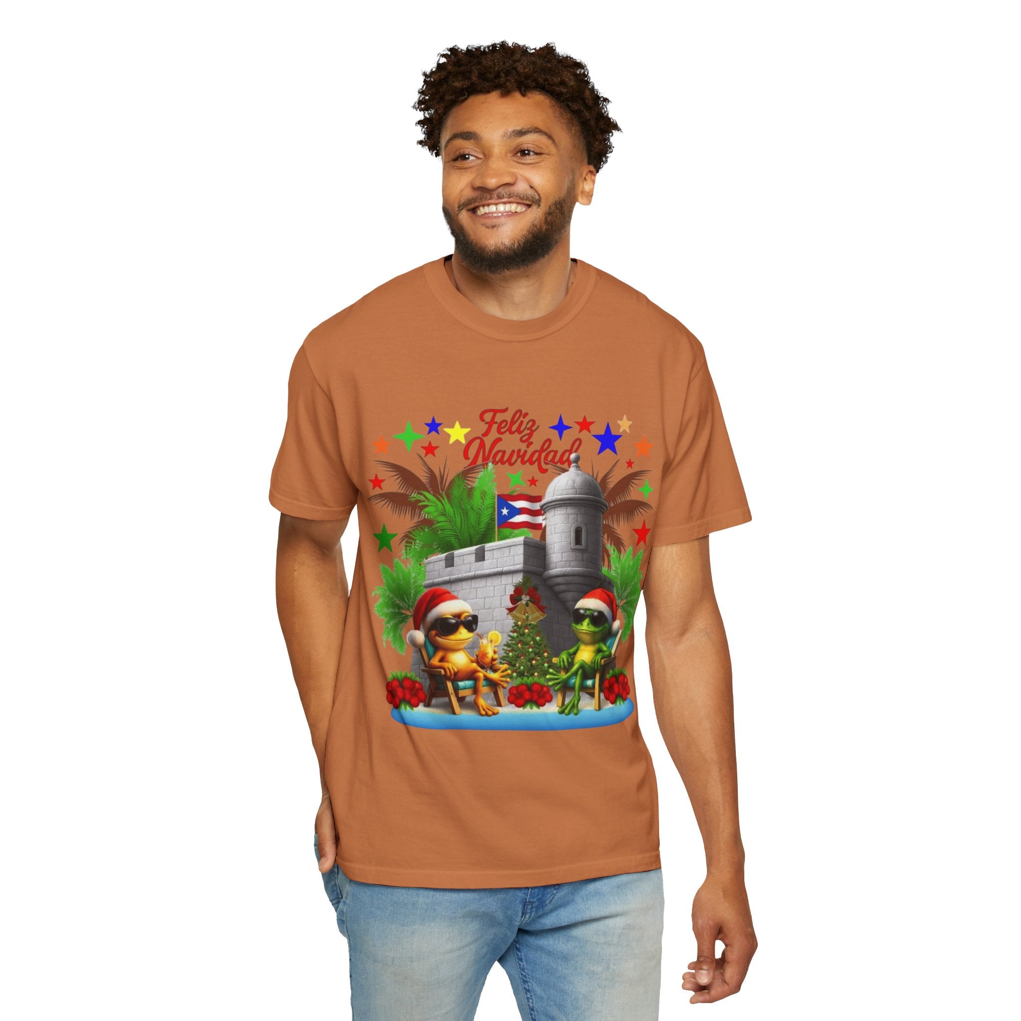 Feliz Navidad Puerto Rico T-Shirt  Castillo & Coquí Holiday Tee Puerto Rico Navidades