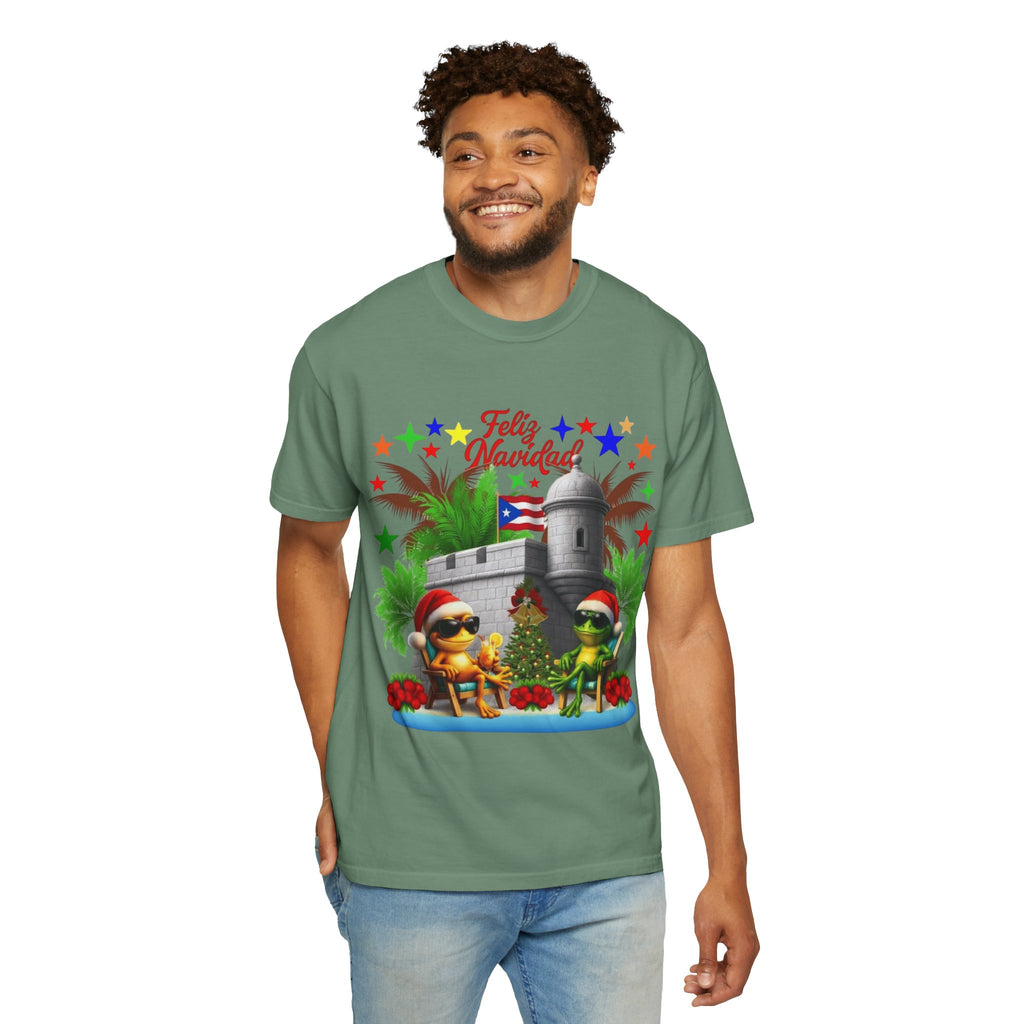 Feliz Navidad Puerto Rico T-Shirt  Castillo & Coquí Holiday Tee Puerto Rico Navidades
