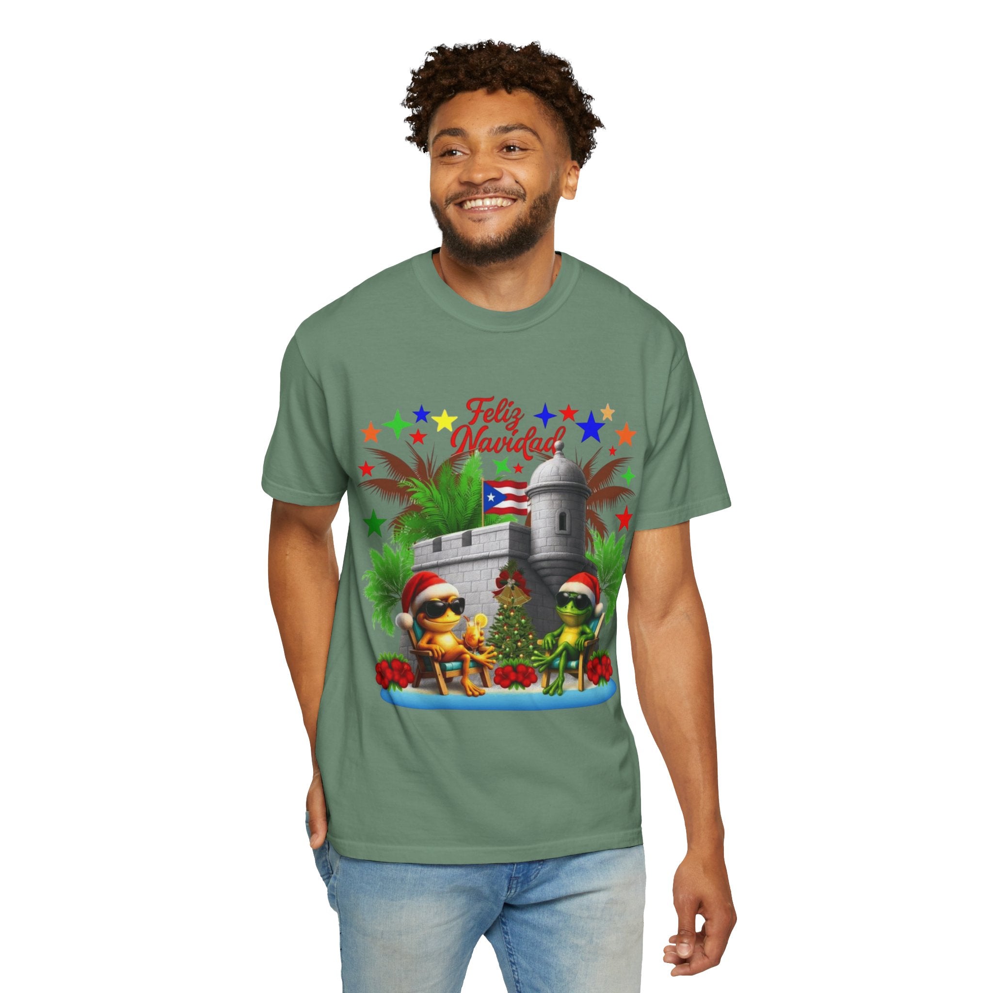 Feliz Navidad Puerto Rico T-Shirt  Castillo & Coquí Holiday Tee Puerto Rico Navidades