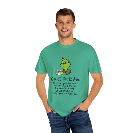Holiday Graphic Tees  Cozy Festive Wear Funny Grinch-Inspired Unisex T-Shirt Cup of Fuckoffee