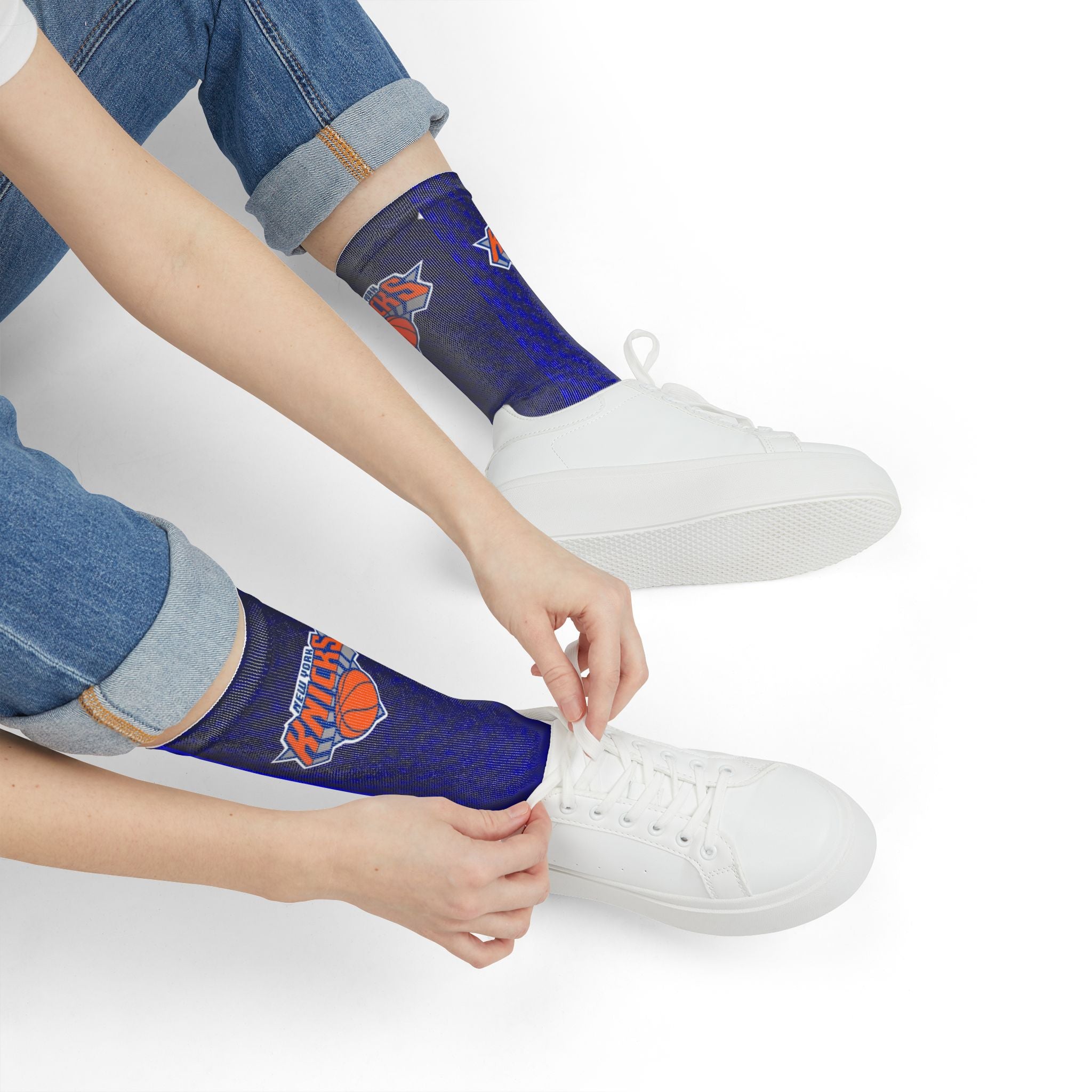 Blue Gradient Crew Socks with Basketball Logo — Sublimation Athletic Socks