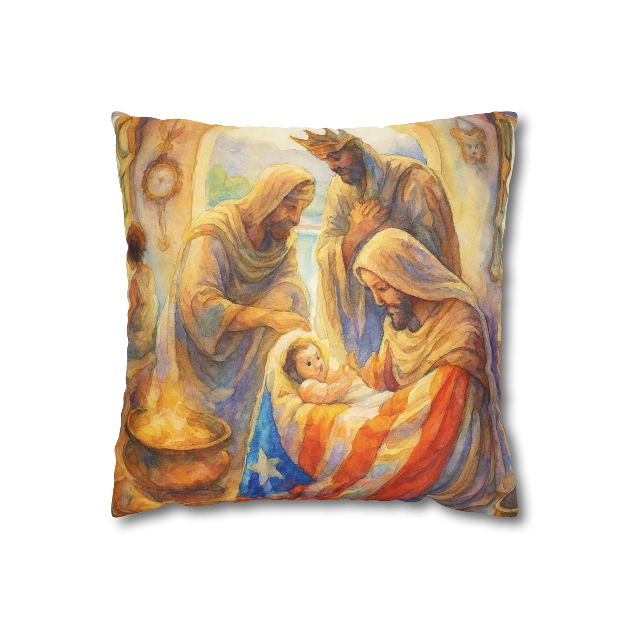 The Tree Kings with  Baby Jesus Decorative Pillow los Tres Reyes Magos Puerto Rico Culture Pillow