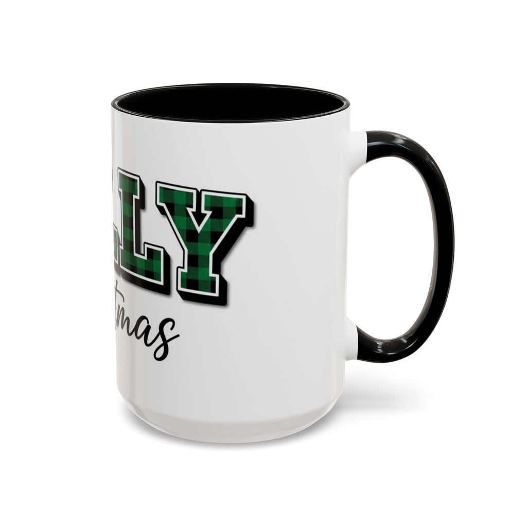Holly Christmas Accent Coffee Mug — Green Plaid Holiday Gift (11/15oz)