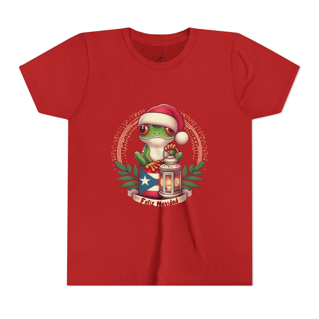 Kids Tee Cute Frog with Puerto Rican Flag & Lantern (Feliz Navidad)