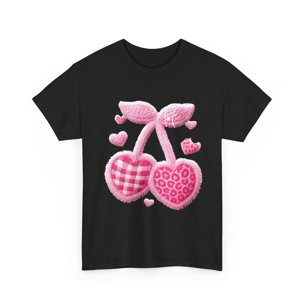 Pink Heart Cherries Tee  LOVE Graphic Valentine T-Shirt