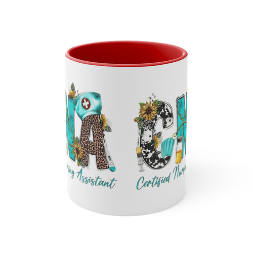 Certified Nursing Assistant (CNA) Accent Mug — Floral & Medical Icons 11oz Medical Christmas Mug