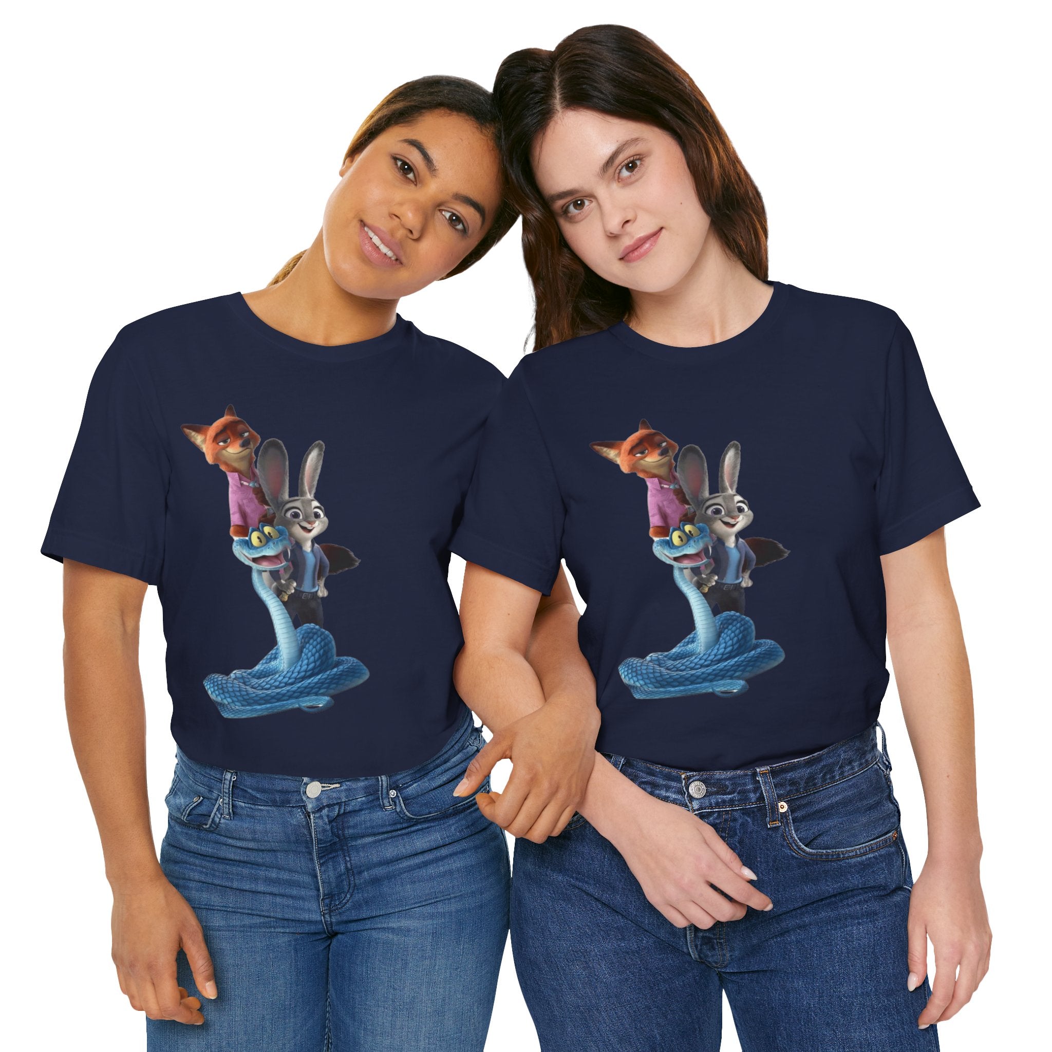 Animated Character Tee — Cute Fox & Bunny Stack Graphic T-Shirt  cartoon-style Christmas artwork